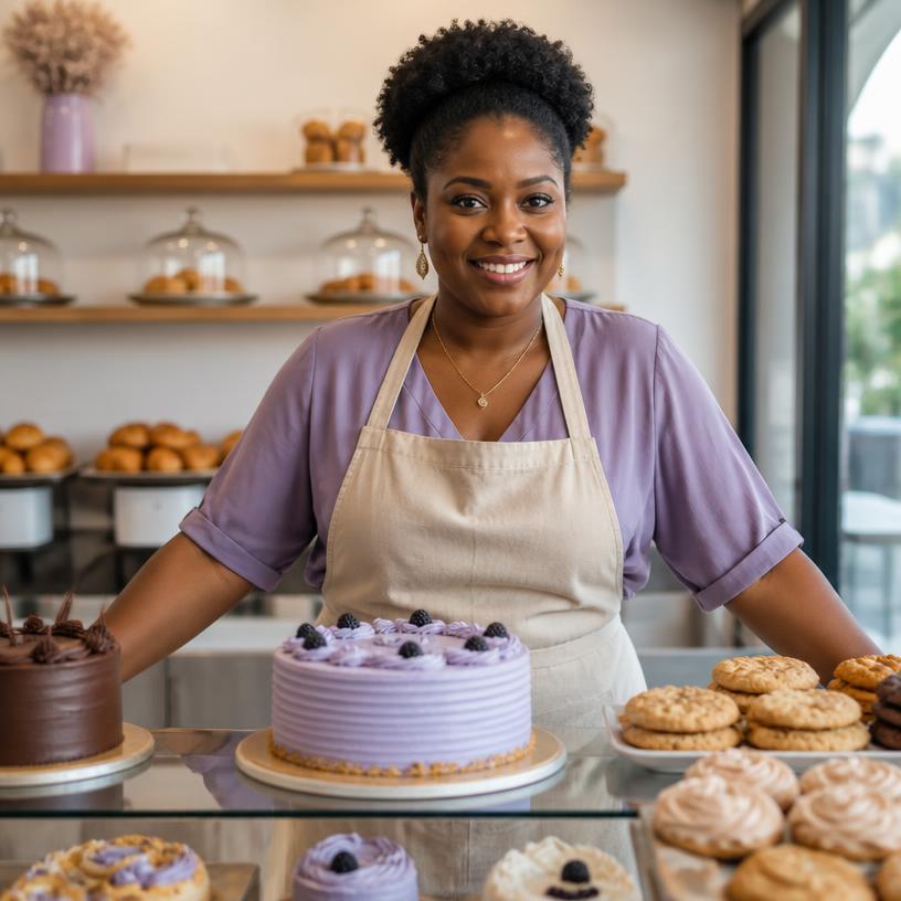 Cenário ilustrativo de confeitaria em Angola